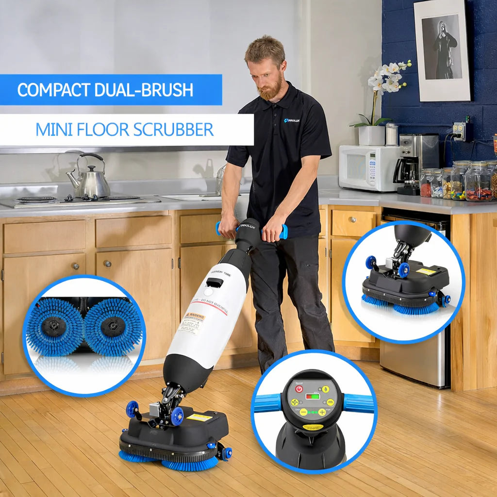 PLCC430BN Cordless Commercial Micro Dual Brush Floor Cleaner, Scrubber and Buffer