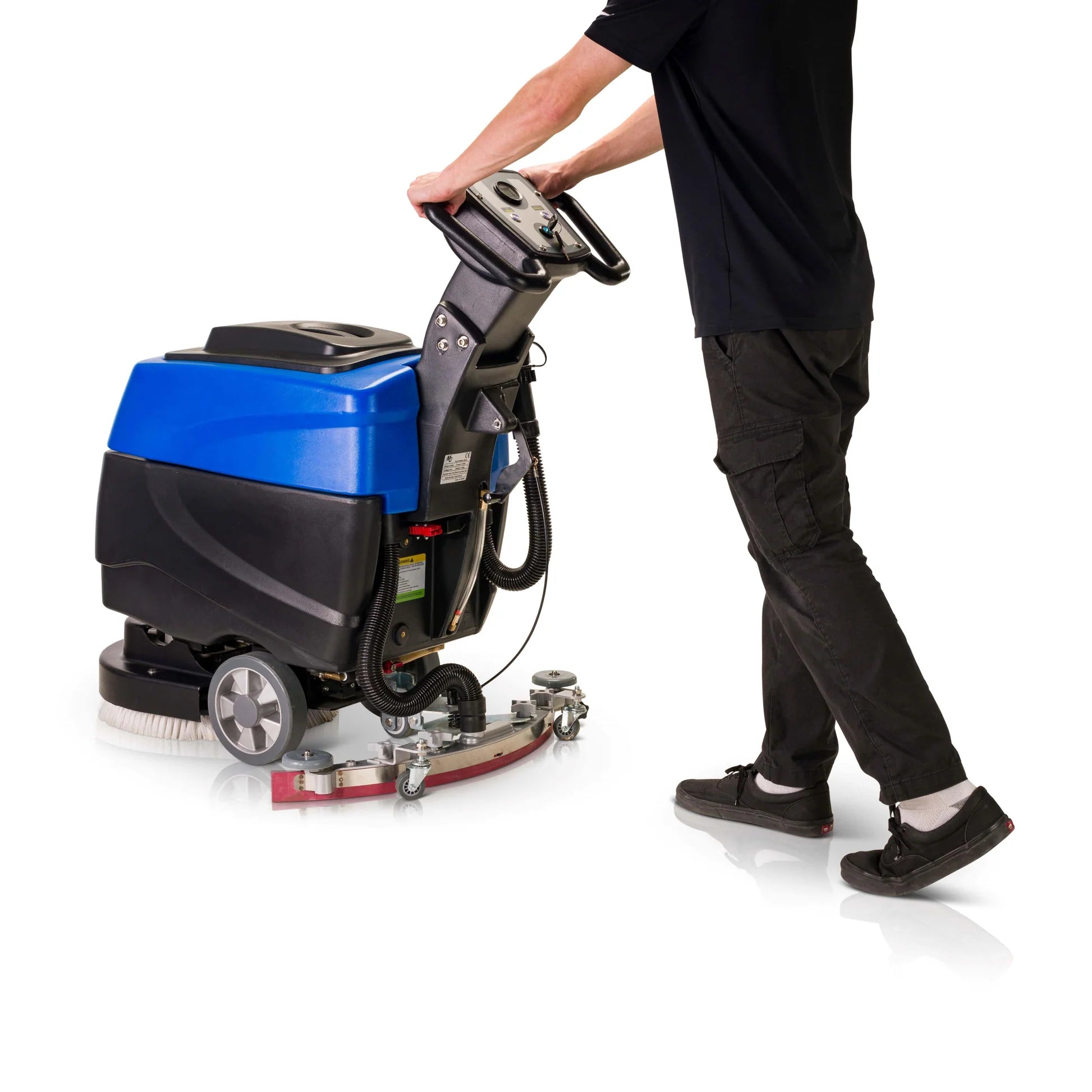 Prolux PLCC460S 18" Cordless Commercial Walk Behind Floor Cleaner, Scrubber and Buffer
 back side view in use