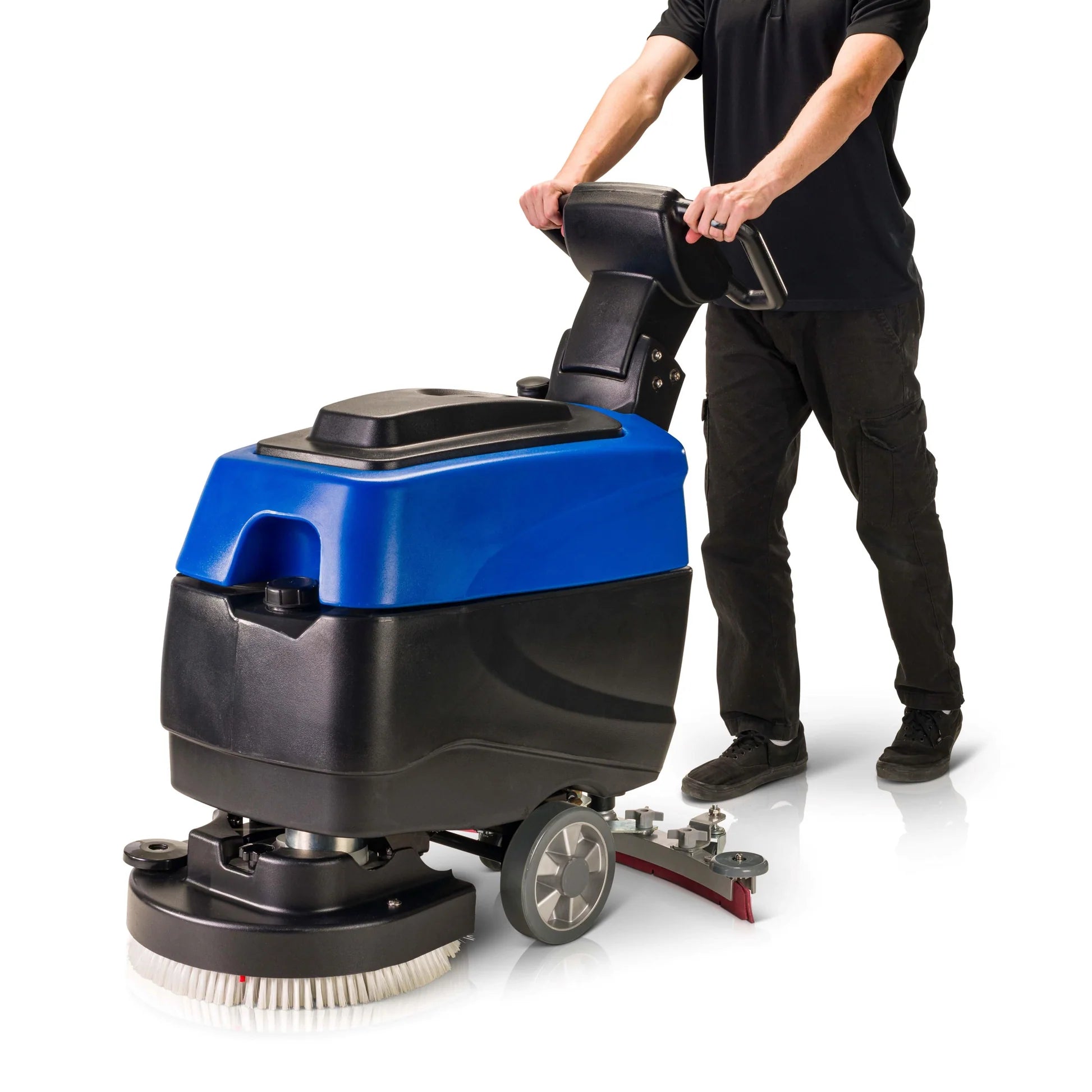 Prolux PLCC460S 18" Cordless Commercial Walk Behind Floor Cleaner, Scrubber and Buffer left side view in use
