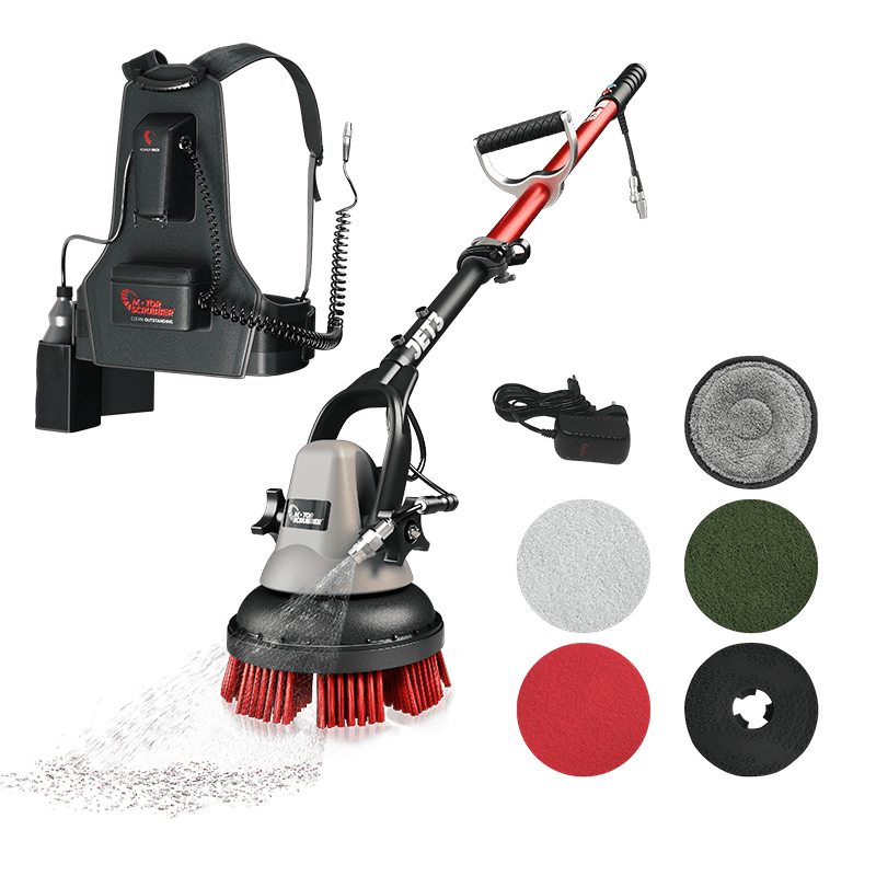 MotorScrubber JET3 Spray-Scrub Floor Cleaning Machine complete kit with pads backpack and accessories