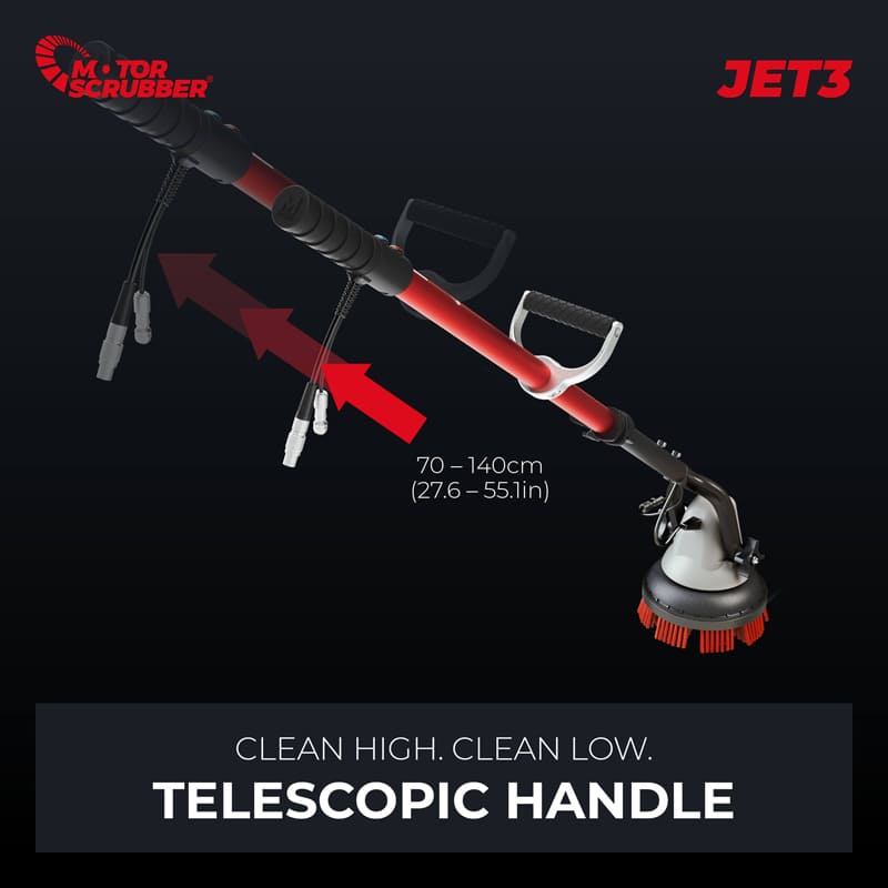 MotorScrubber JET3 Spray-Scrub Floor Cleaning Machine telescopic handle length diagram photo view