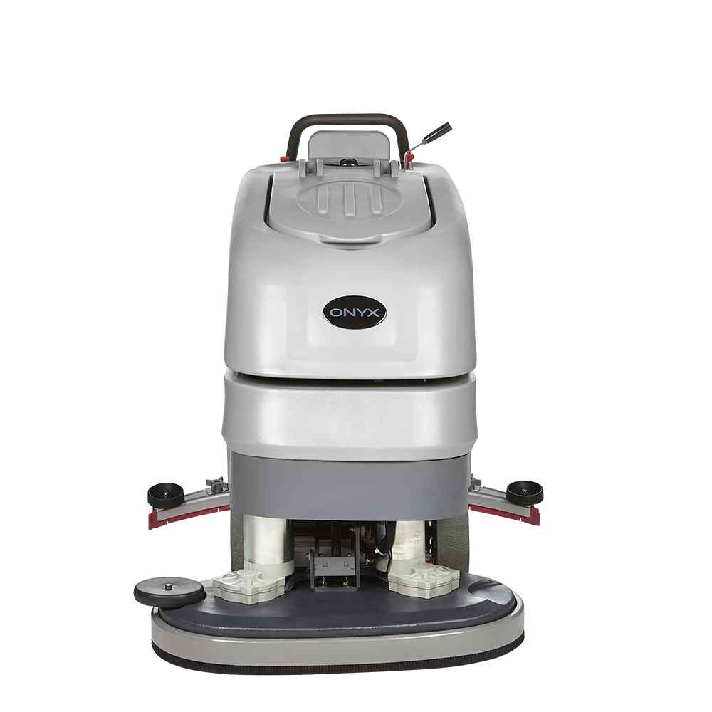ONYX DX32T 32" Dual Head Battery Walk-Behind Floor Scrubber front view of floor machine