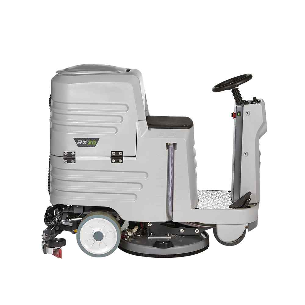 ONYX RX20 20 inch ride-on battery floor scrubber side view with brand logo