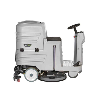 ONYX RX20 20 inch ride-on battery floor scrubber side view with brand logo