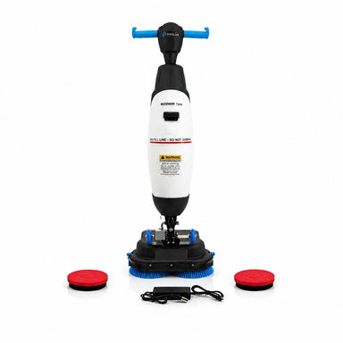 Prolux PLCC430BN Cordless Commercial Micro Dual Brush Floor Cleaner, Scrubber and Buffer Front View with Pads and Charger