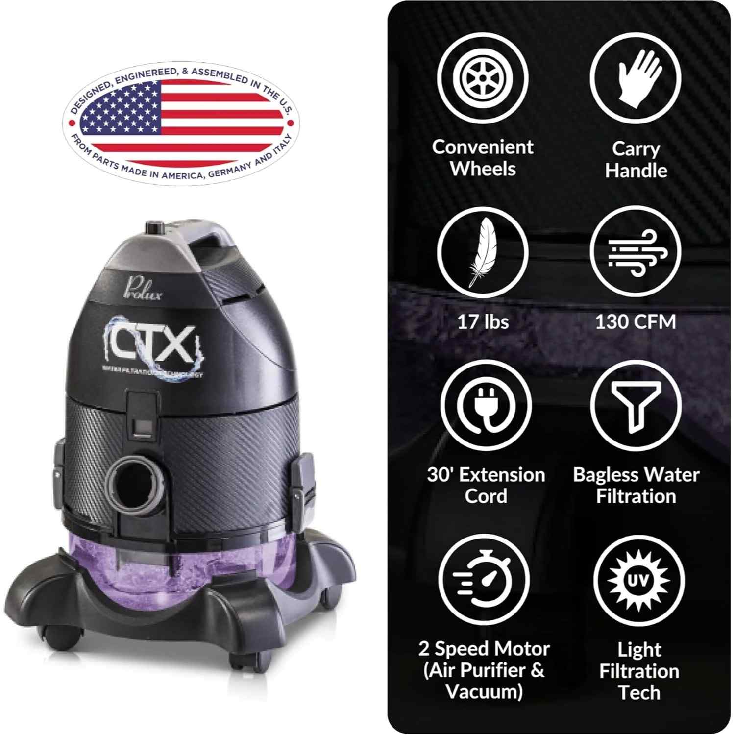 Prolux CTX PRO Water Filtration Bagless Canister Vacuum Cleaner specs